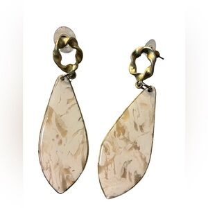 Statement Drop Earrings – Marbled Resin & Antique Gold Tone